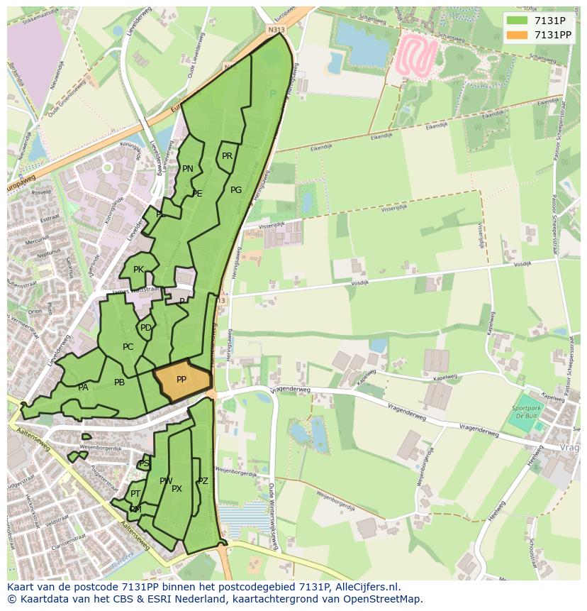 Afbeelding van het postcodegebied 7131 PP op de kaart.