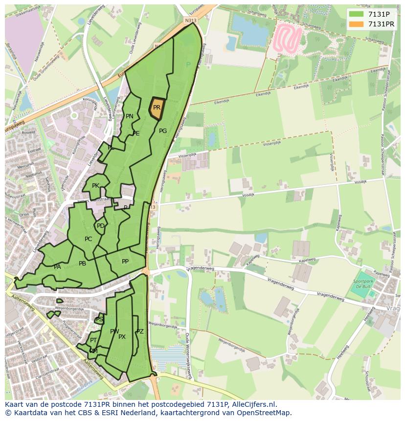 Afbeelding van het postcodegebied 7131 PR op de kaart.