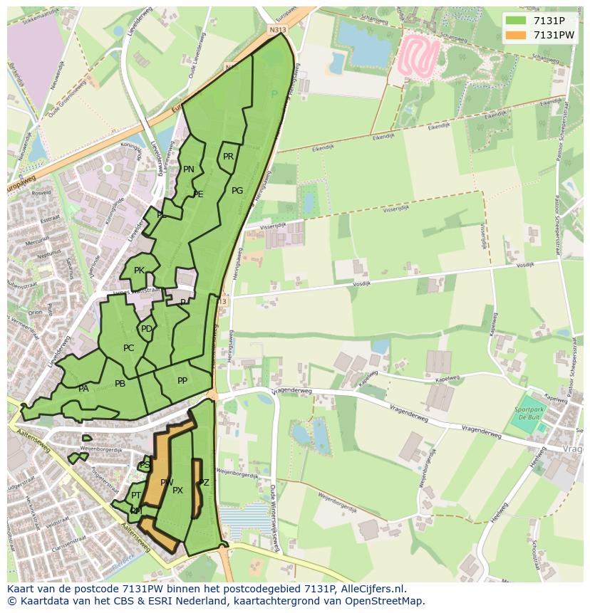 Afbeelding van het postcodegebied 7131 PW op de kaart.