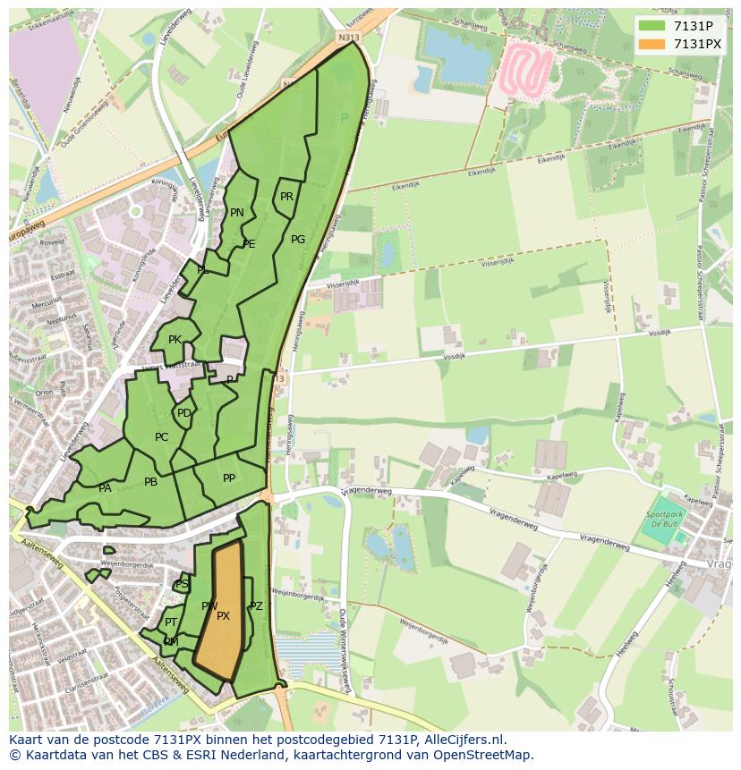 Afbeelding van het postcodegebied 7131 PX op de kaart.