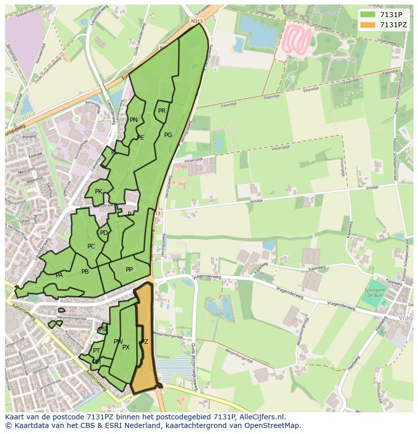 Afbeelding van het postcodegebied 7131 PZ op de kaart.