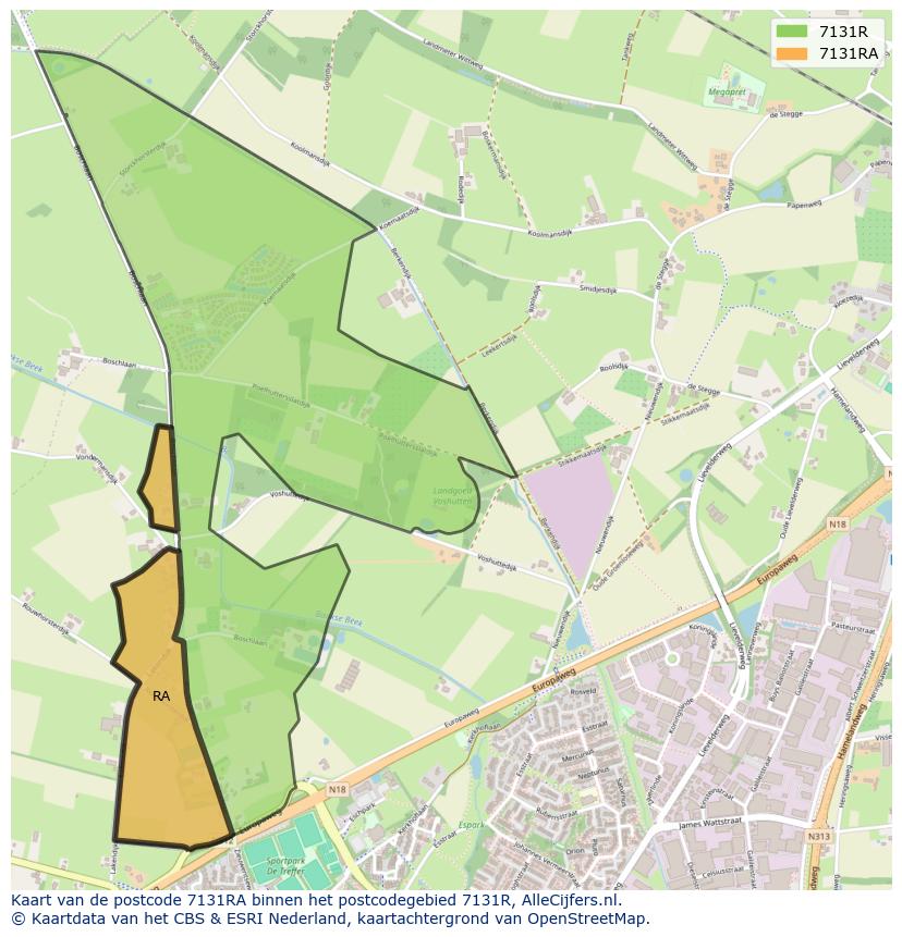 Afbeelding van het postcodegebied 7131 RA op de kaart.