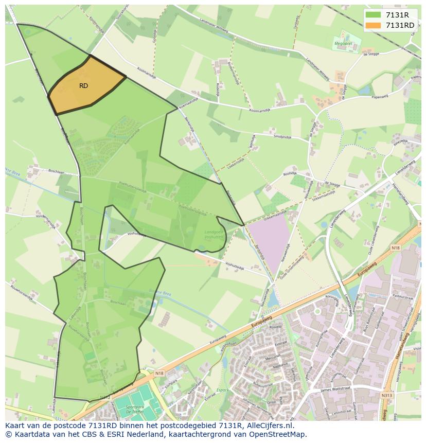 Afbeelding van het postcodegebied 7131 RD op de kaart.