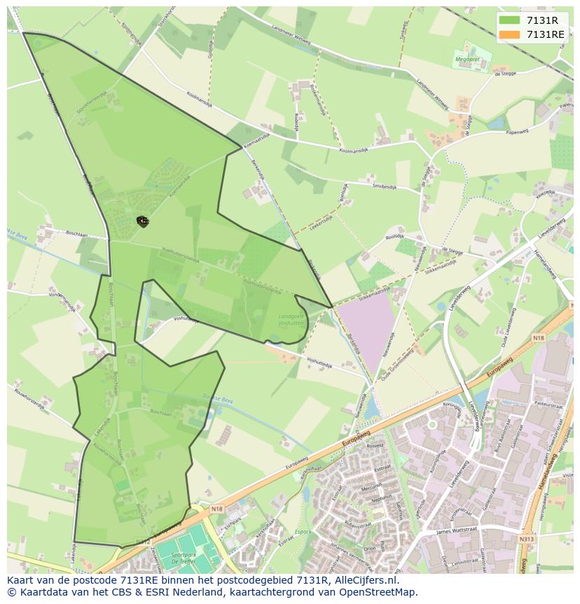 Afbeelding van het postcodegebied 7131 RE op de kaart.