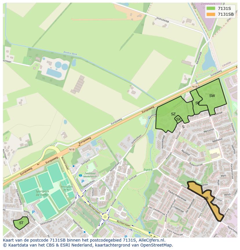 Afbeelding van het postcodegebied 7131 SB op de kaart.