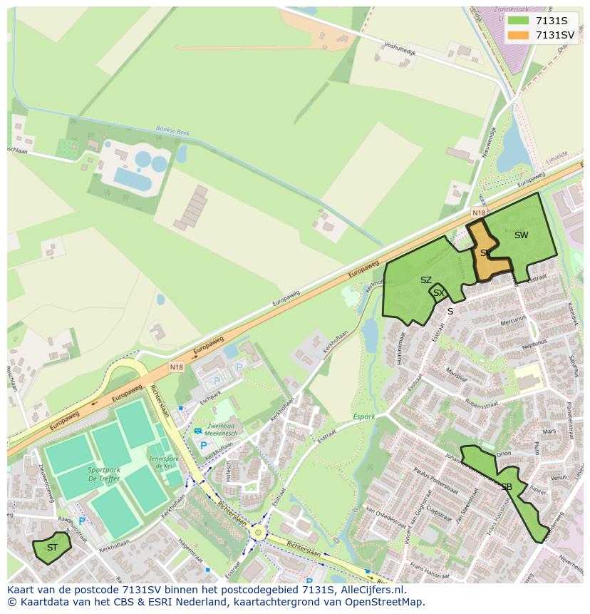 Afbeelding van het postcodegebied 7131 SV op de kaart.