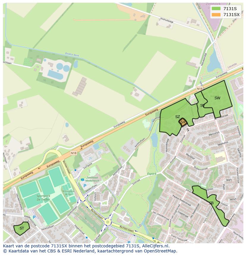 Afbeelding van het postcodegebied 7131 SX op de kaart.