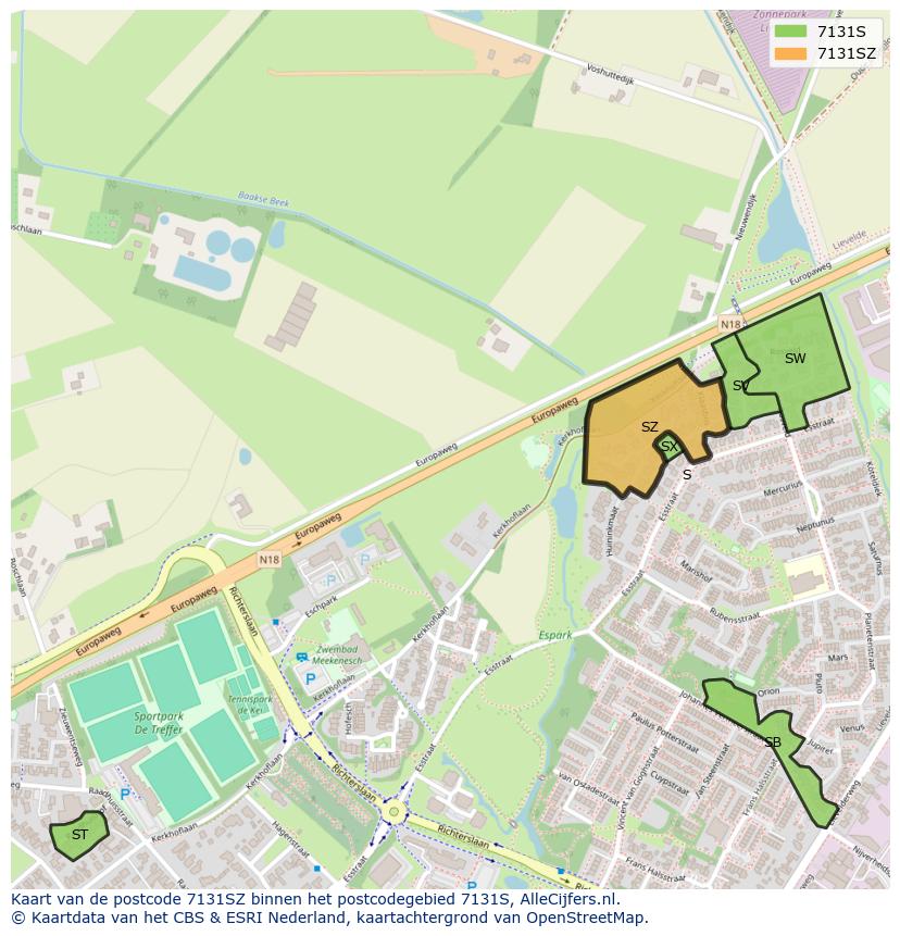 Afbeelding van het postcodegebied 7131 SZ op de kaart.