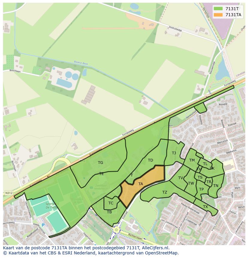 Afbeelding van het postcodegebied 7131 TA op de kaart.