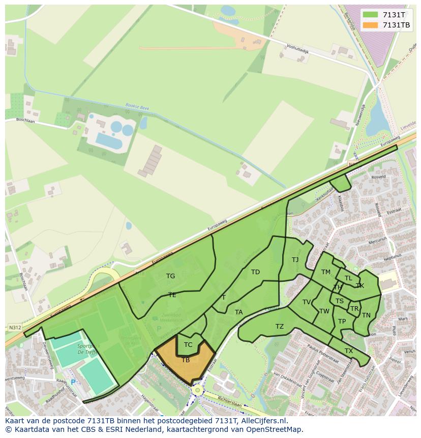 Afbeelding van het postcodegebied 7131 TB op de kaart.