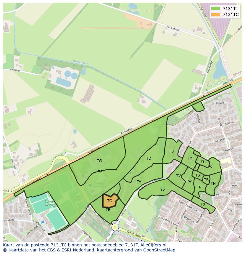 Afbeelding van het postcodegebied 7131 TC op de kaart.