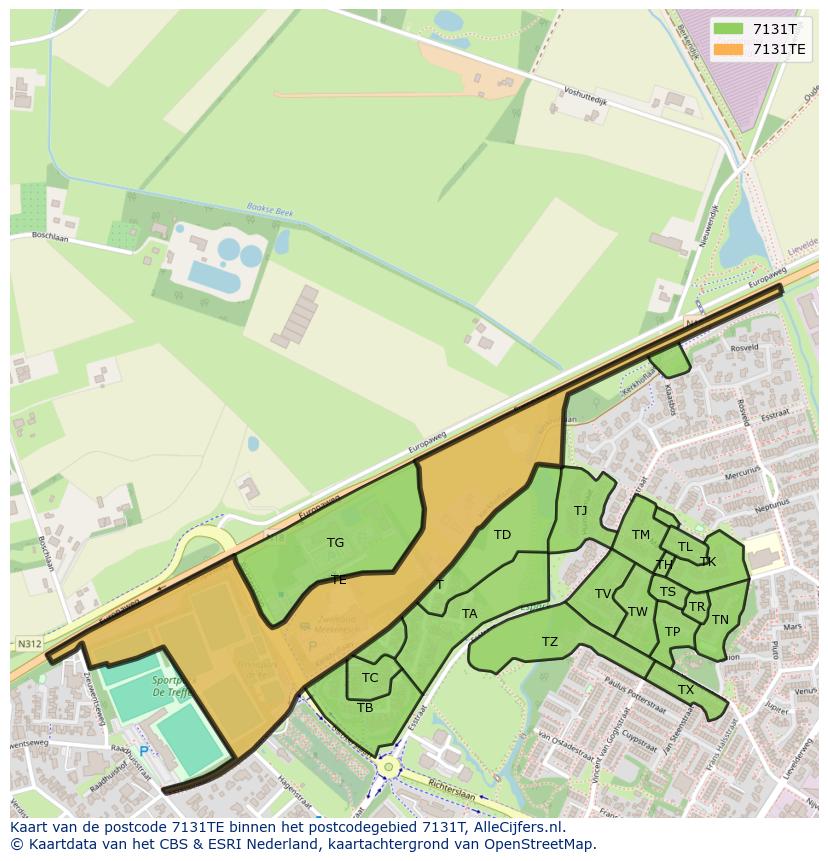 Afbeelding van het postcodegebied 7131 TE op de kaart.