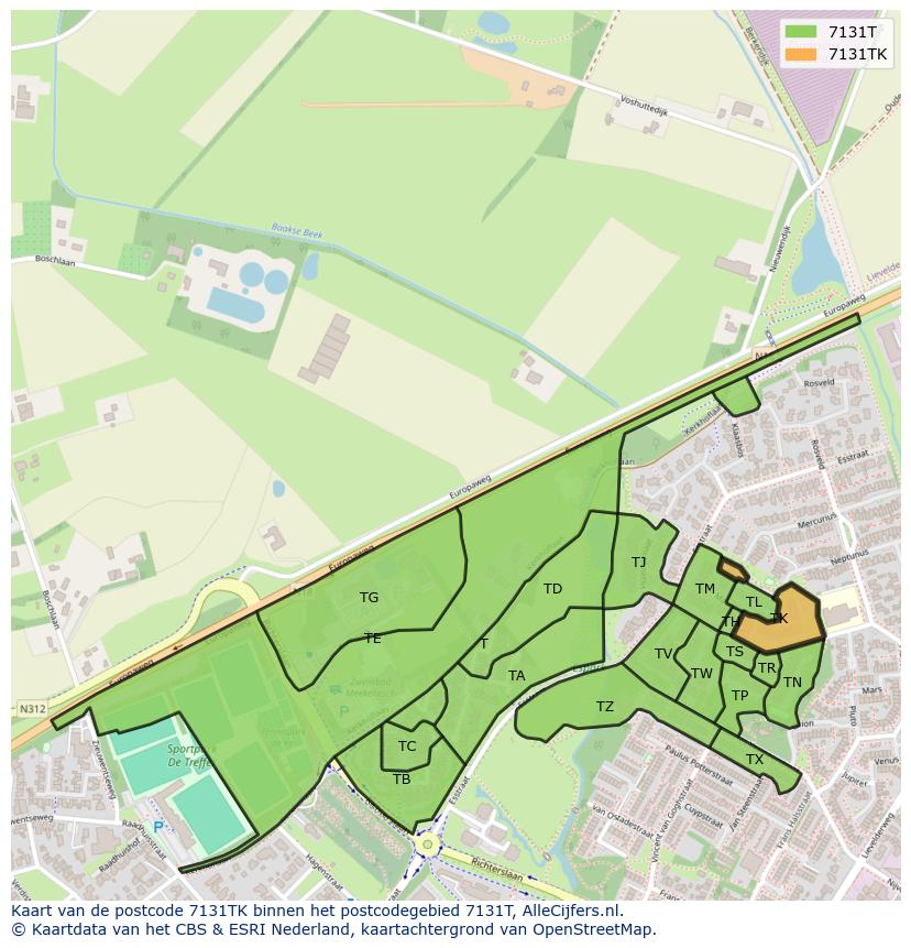 Afbeelding van het postcodegebied 7131 TK op de kaart.