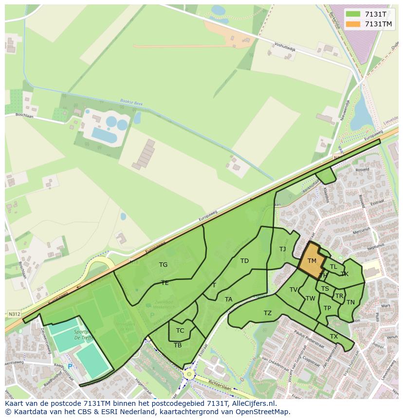 Afbeelding van het postcodegebied 7131 TM op de kaart.