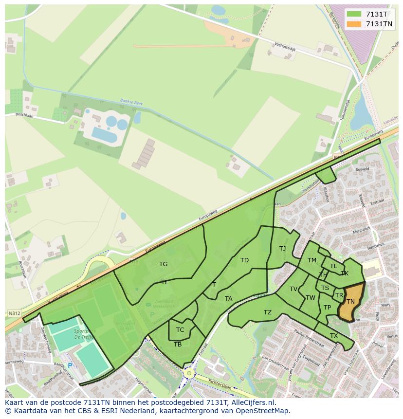 Afbeelding van het postcodegebied 7131 TN op de kaart.