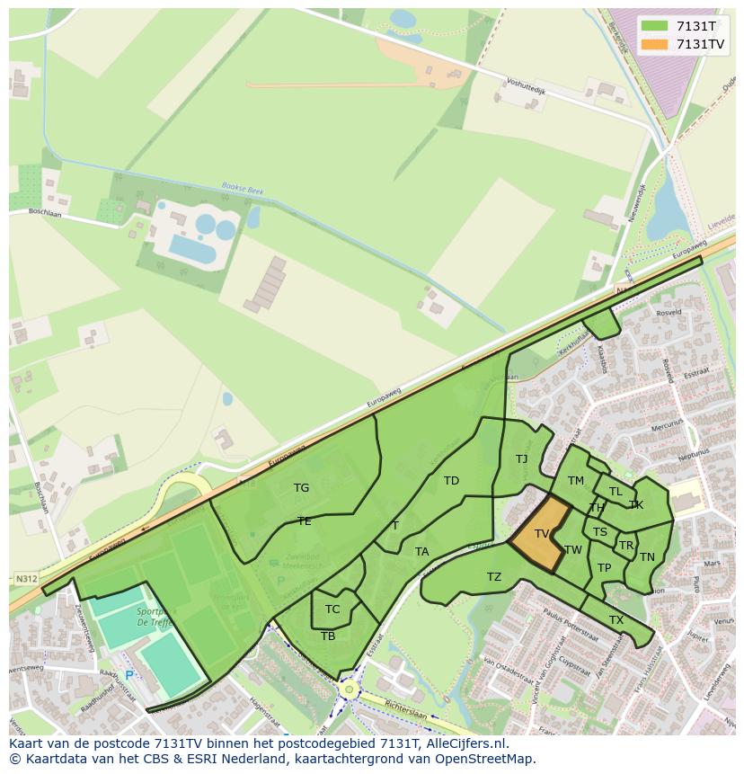 Afbeelding van het postcodegebied 7131 TV op de kaart.