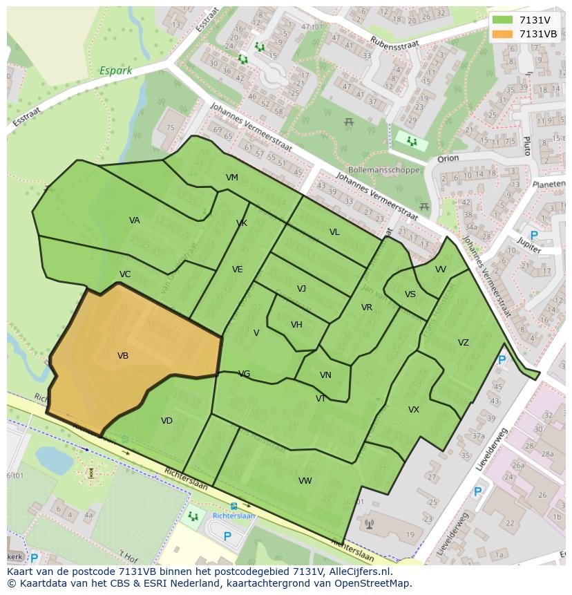 Afbeelding van het postcodegebied 7131 VB op de kaart.