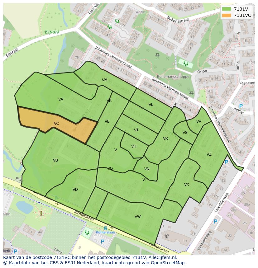 Afbeelding van het postcodegebied 7131 VC op de kaart.
