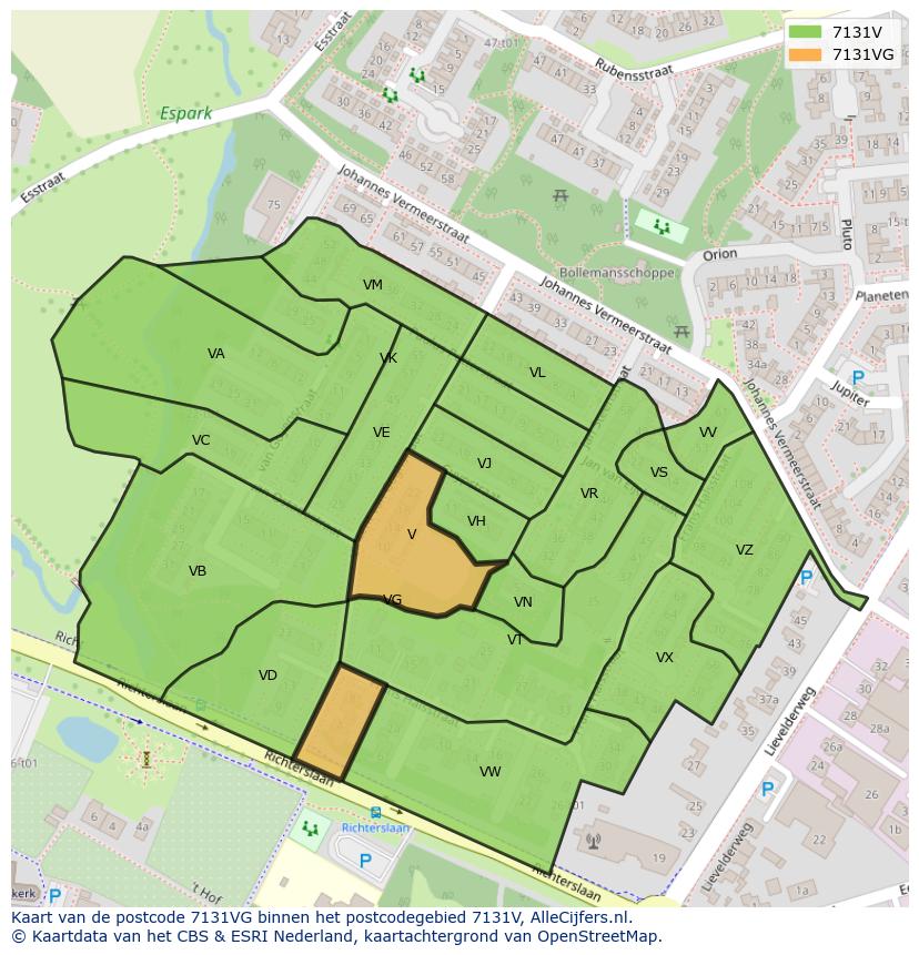 Afbeelding van het postcodegebied 7131 VG op de kaart.