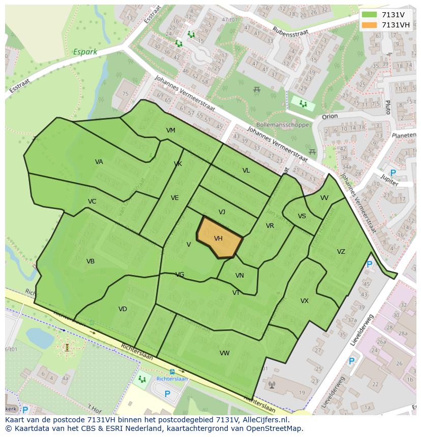 Afbeelding van het postcodegebied 7131 VH op de kaart.