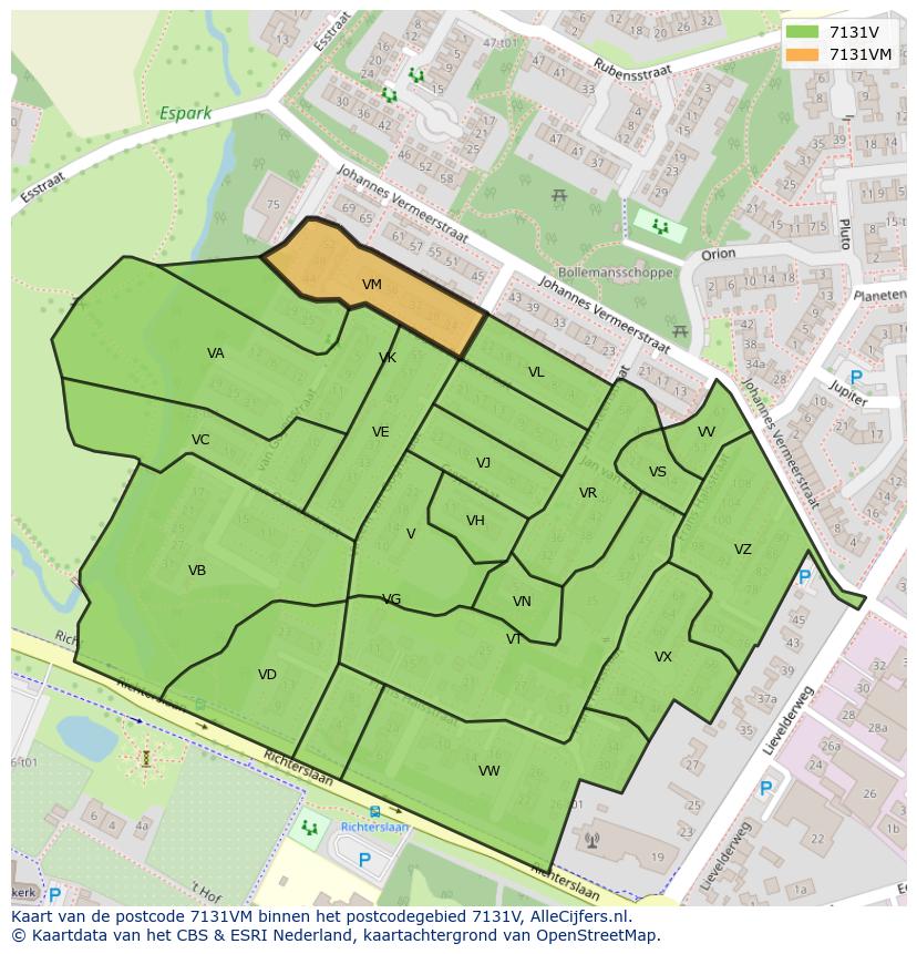 Afbeelding van het postcodegebied 7131 VM op de kaart.