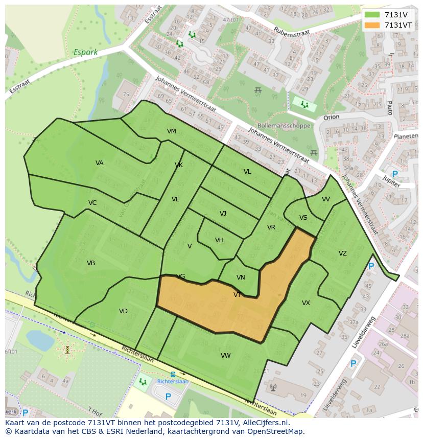 Afbeelding van het postcodegebied 7131 VT op de kaart.