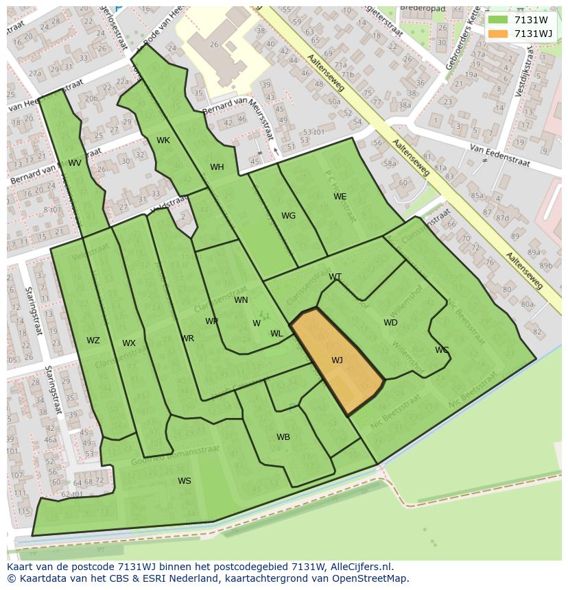 Afbeelding van het postcodegebied 7131 WJ op de kaart.