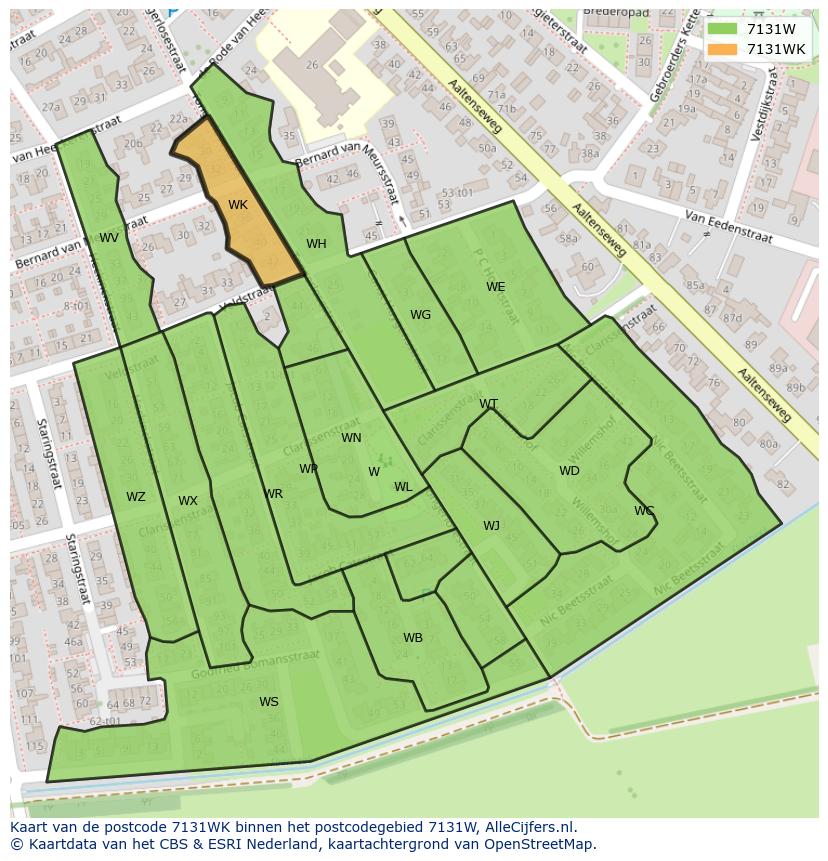 Afbeelding van het postcodegebied 7131 WK op de kaart.