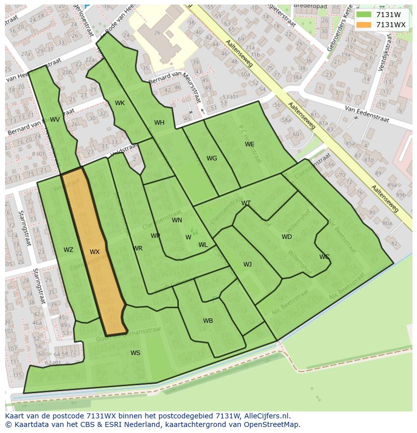 Afbeelding van het postcodegebied 7131 WX op de kaart.