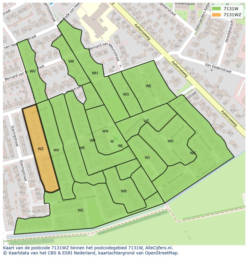 Afbeelding van het postcodegebied 7131 WZ op de kaart.