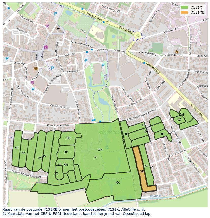 Afbeelding van het postcodegebied 7131 XB op de kaart.