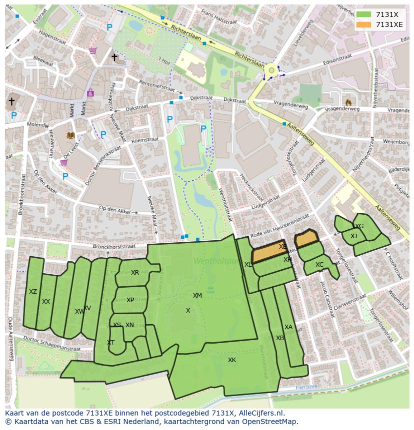 Afbeelding van het postcodegebied 7131 XE op de kaart.