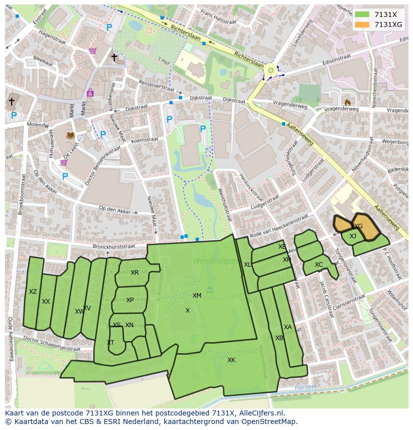Afbeelding van het postcodegebied 7131 XG op de kaart.