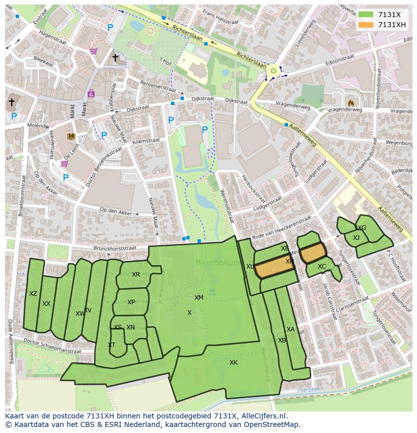Afbeelding van het postcodegebied 7131 XH op de kaart.