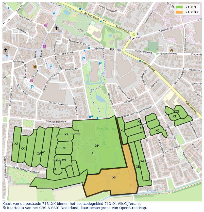 Afbeelding van het postcodegebied 7131 XK op de kaart.