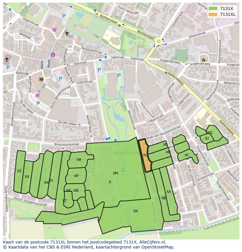 Afbeelding van het postcodegebied 7131 XL op de kaart.