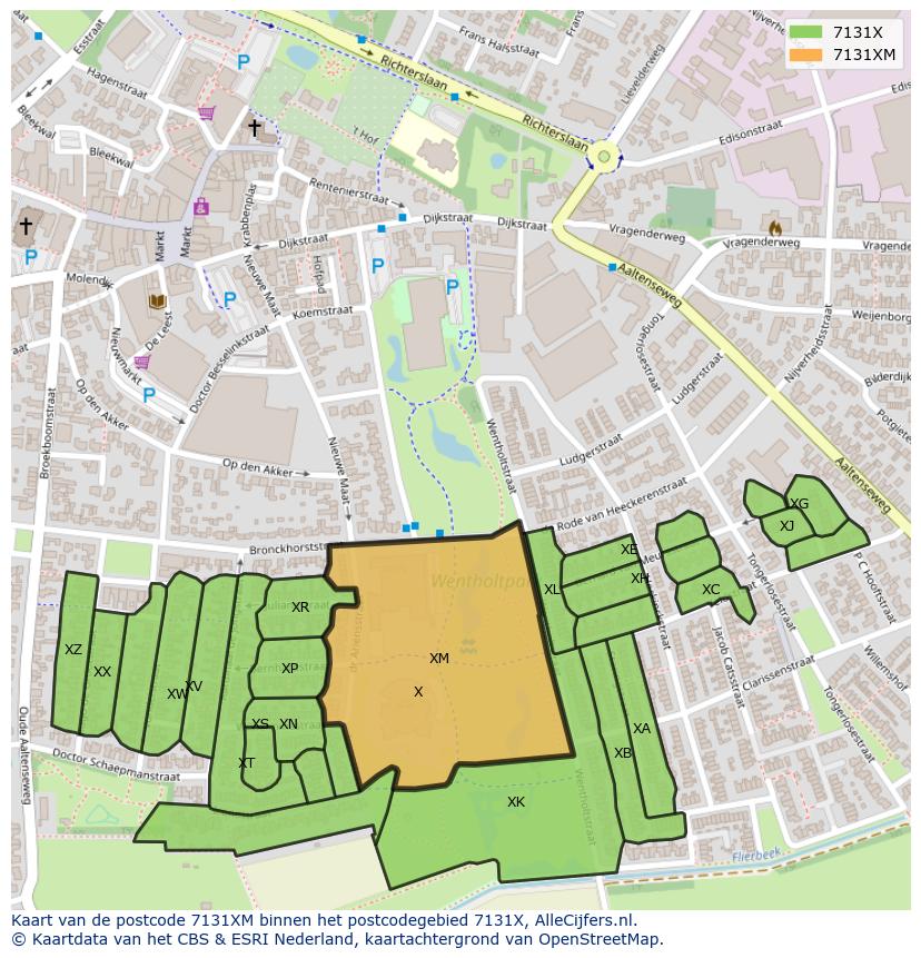 Afbeelding van het postcodegebied 7131 XM op de kaart.