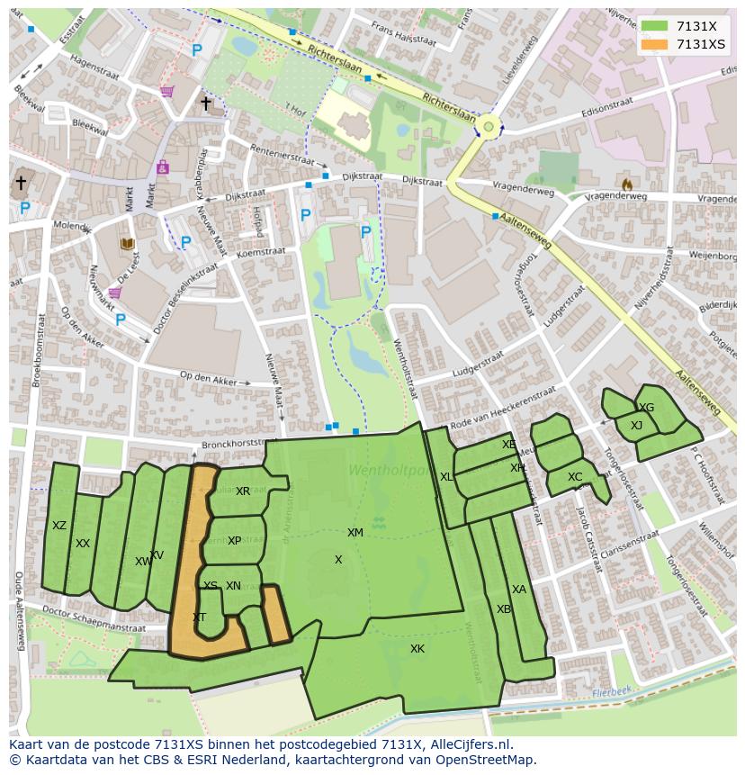 Afbeelding van het postcodegebied 7131 XS op de kaart.