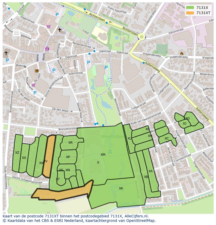 Afbeelding van het postcodegebied 7131 XT op de kaart.