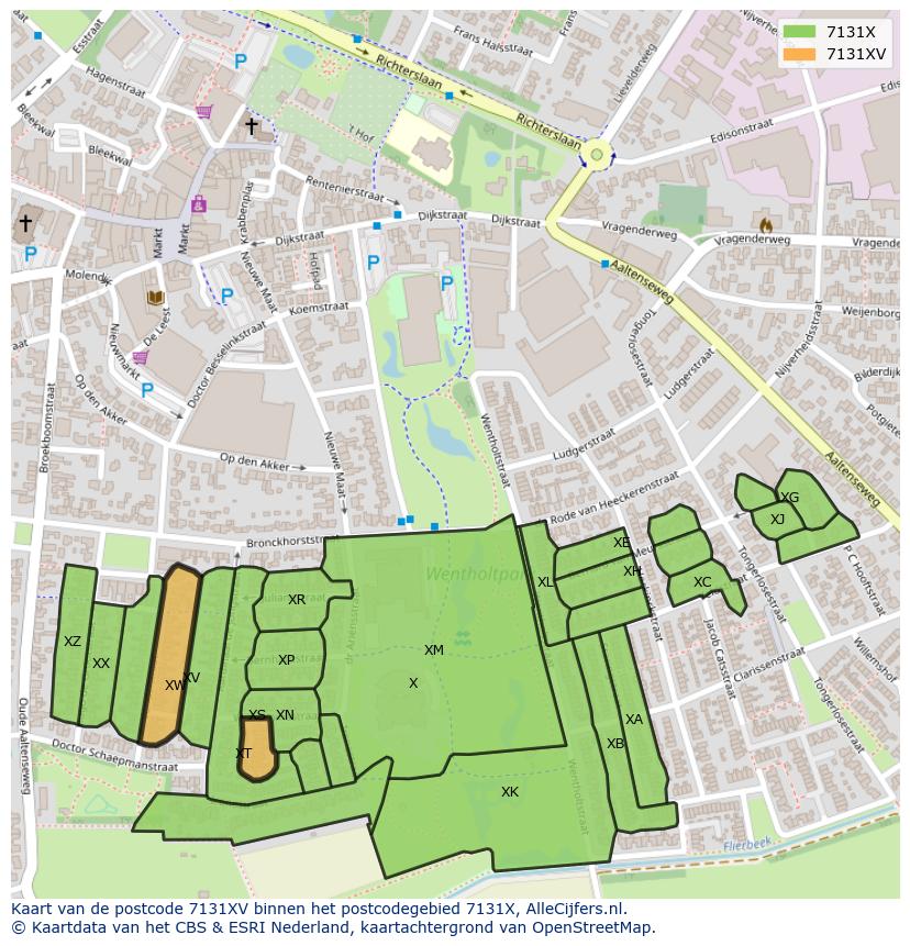 Afbeelding van het postcodegebied 7131 XV op de kaart.