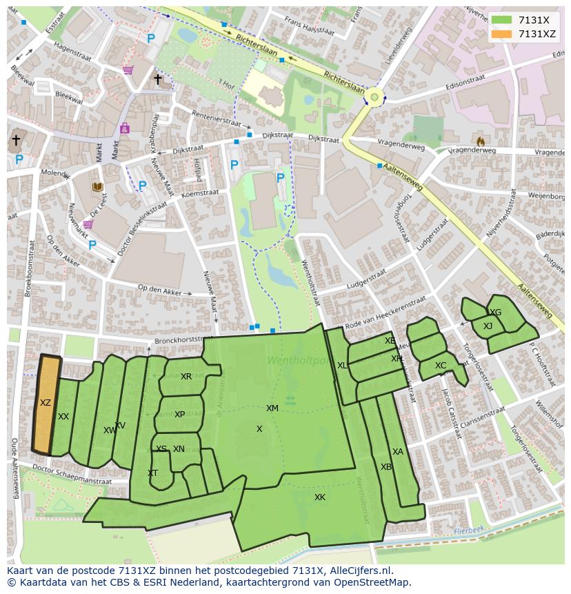 Afbeelding van het postcodegebied 7131 XZ op de kaart.