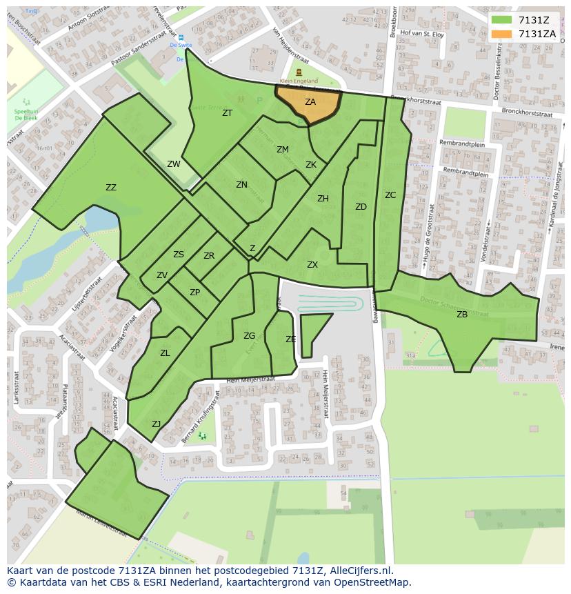 Afbeelding van het postcodegebied 7131 ZA op de kaart.