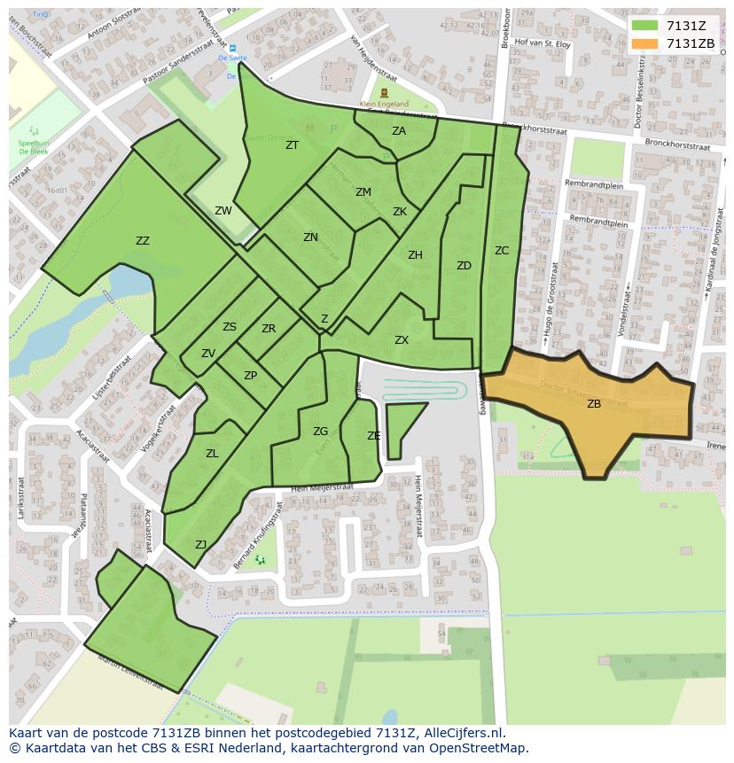 Afbeelding van het postcodegebied 7131 ZB op de kaart.