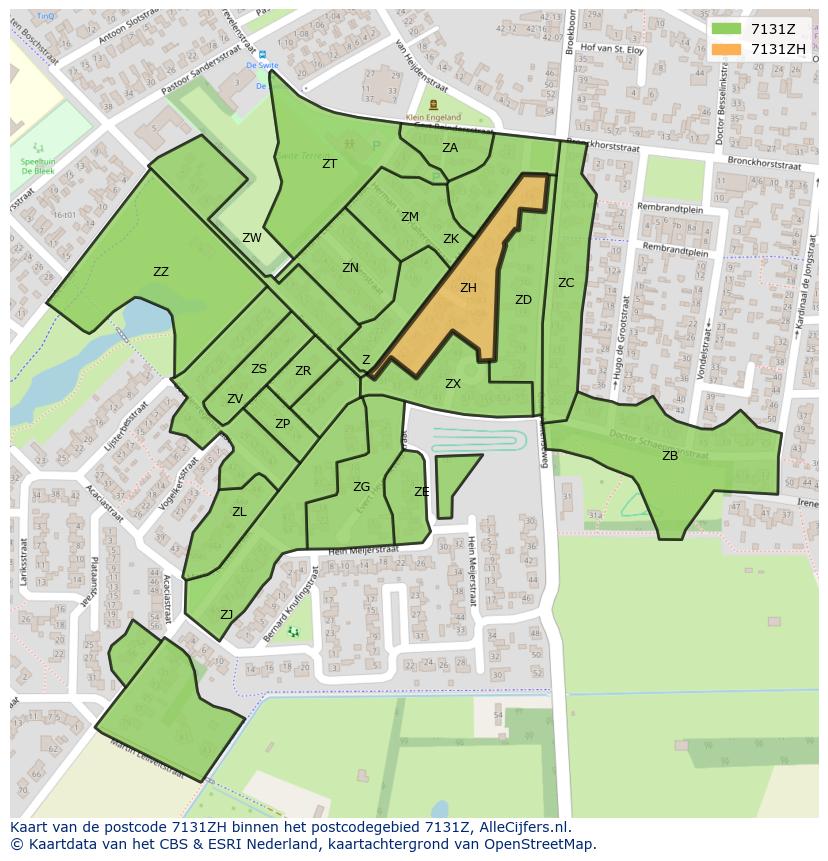 Afbeelding van het postcodegebied 7131 ZH op de kaart.