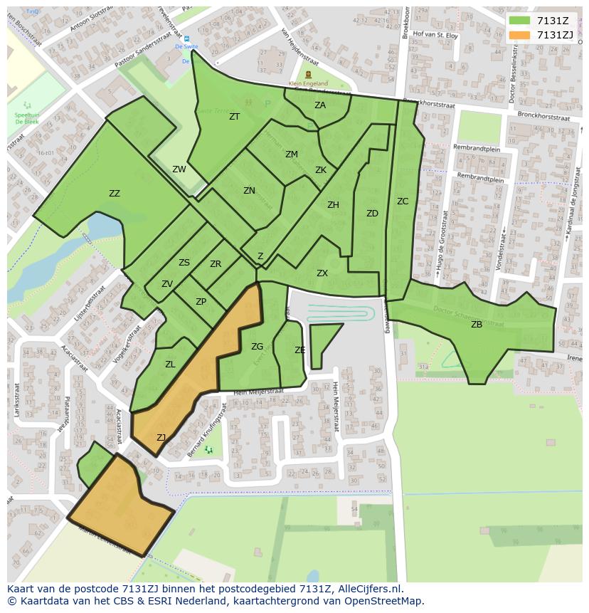 Afbeelding van het postcodegebied 7131 ZJ op de kaart.