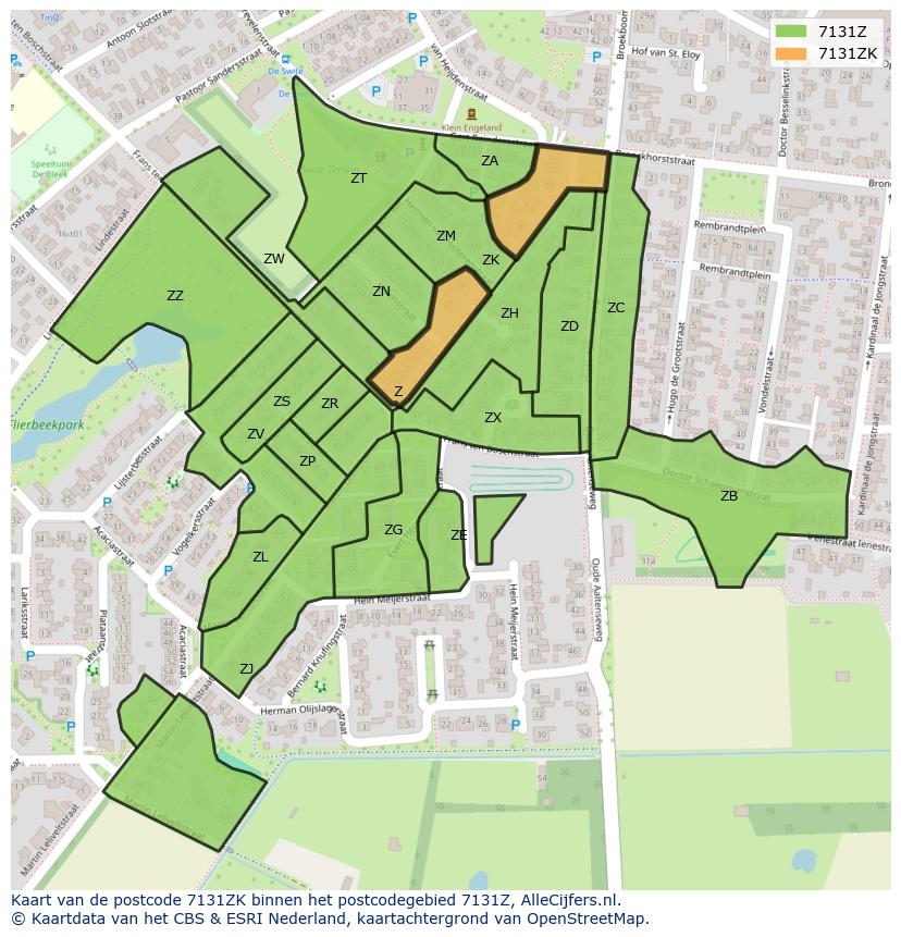 Afbeelding van het postcodegebied 7131 ZK op de kaart.