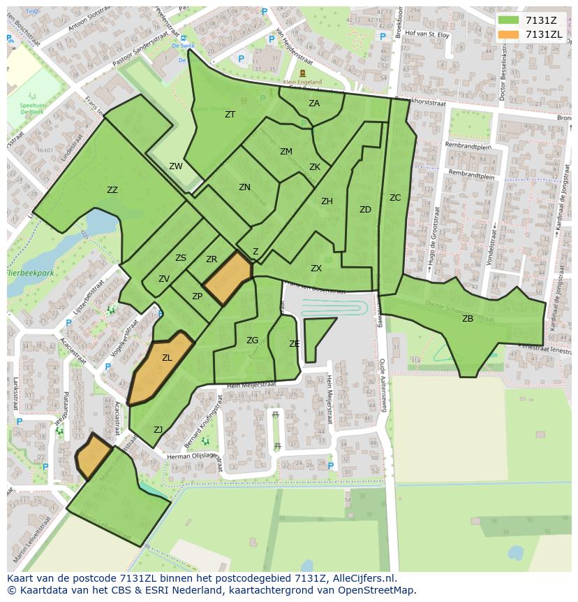 Afbeelding van het postcodegebied 7131 ZL op de kaart.