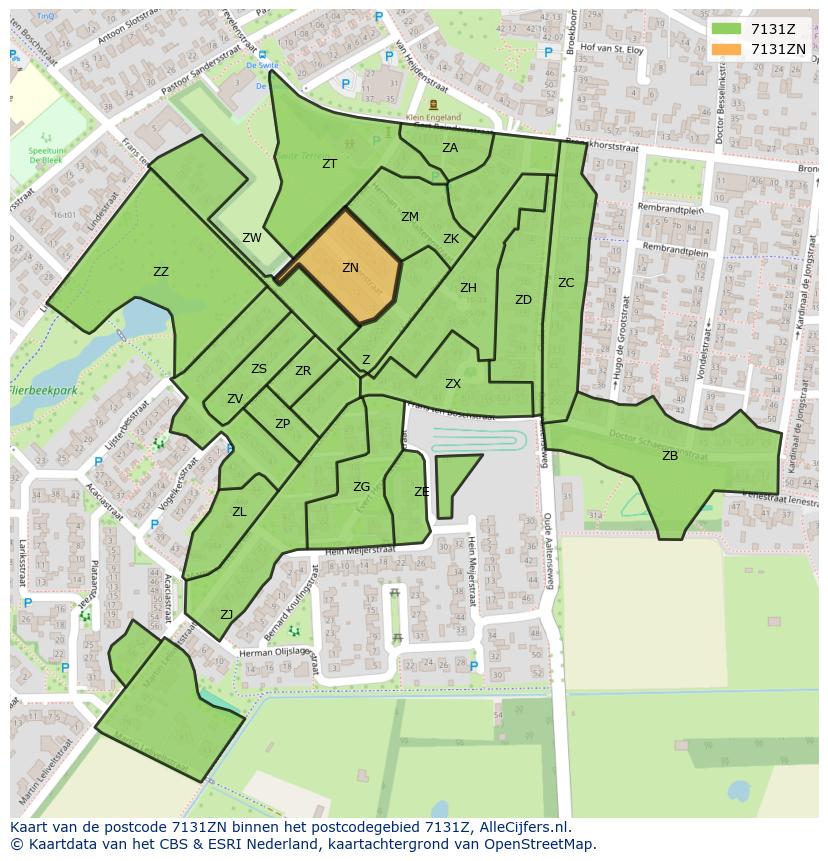 Afbeelding van het postcodegebied 7131 ZN op de kaart.