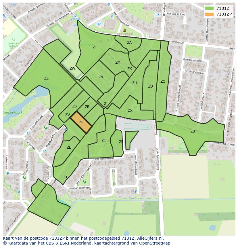 Afbeelding van het postcodegebied 7131 ZP op de kaart.
