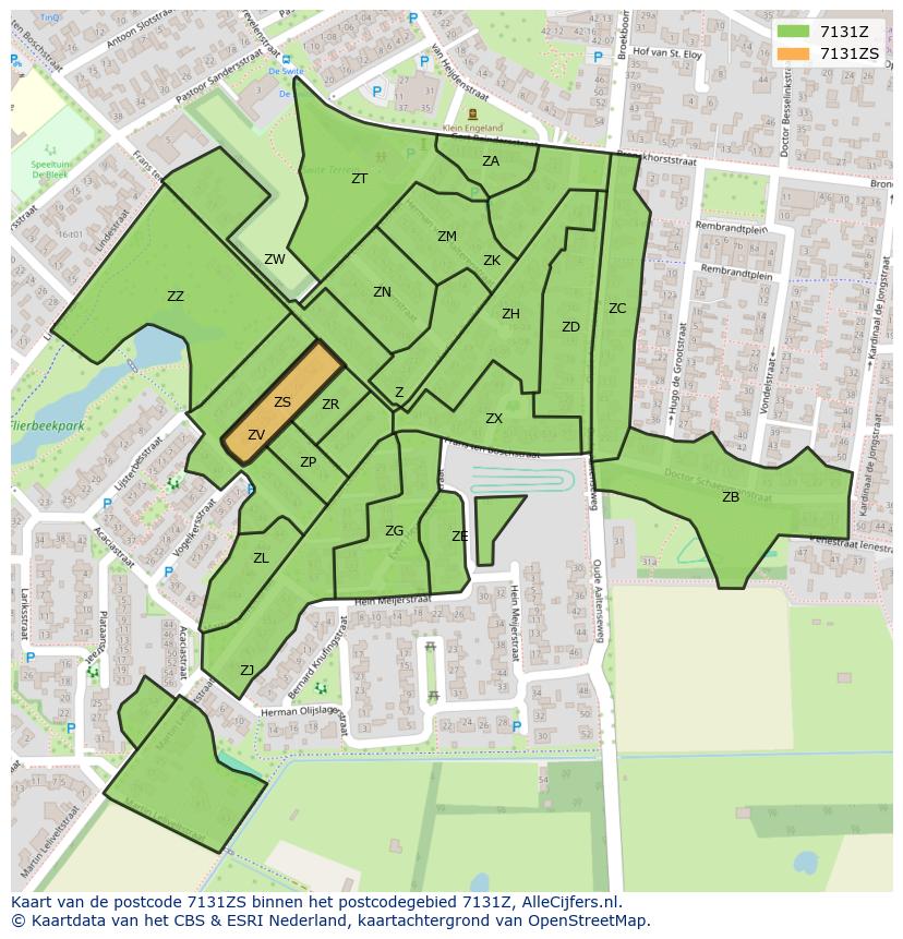 Afbeelding van het postcodegebied 7131 ZS op de kaart.